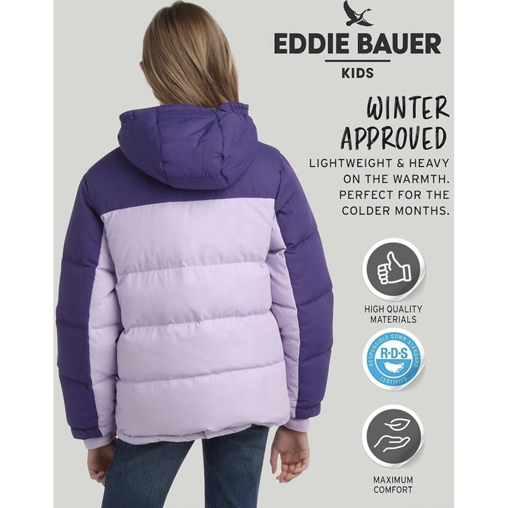 Eddie Bauer Kids Classic Down Puffer Jacket Pastel Lilac Medium Outerwear NEW - Picture 4 of 16